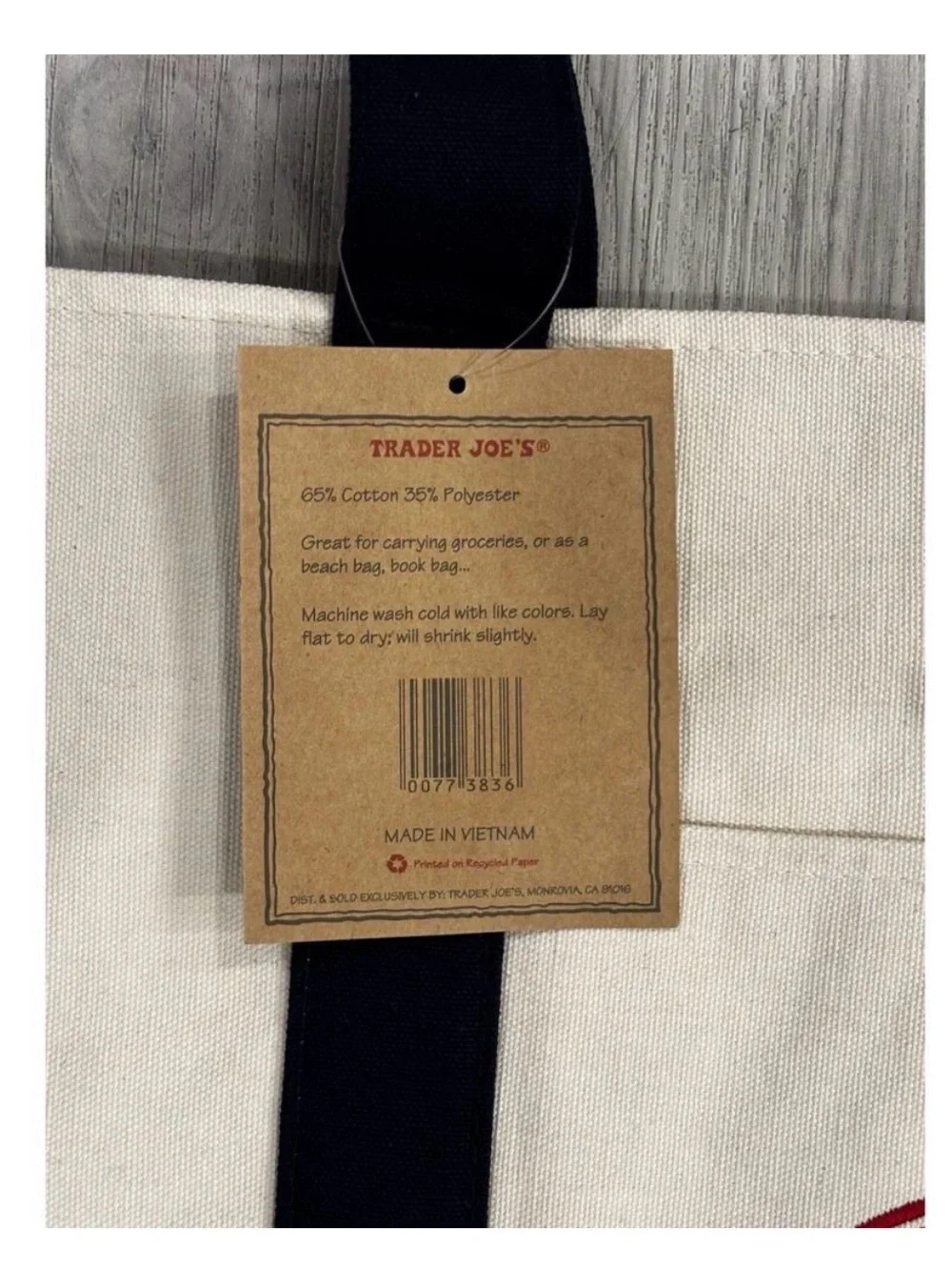 Canvas Tote in Natural with Navy Trim and Red Logo